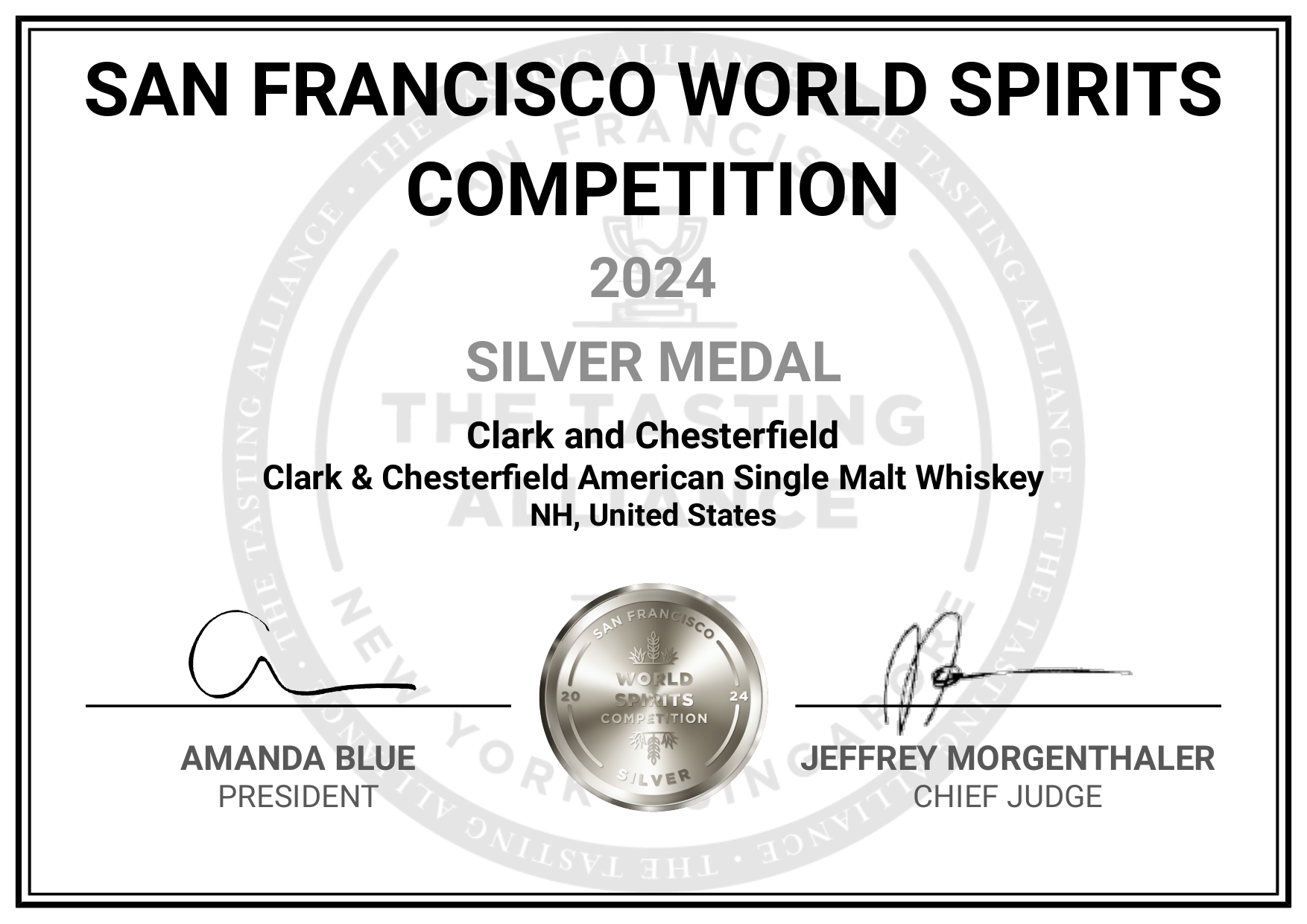 Clark & Chesterfield Single Malt — SFWSC 2024 Silver Medal